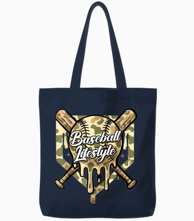Baseball Life Lifestyle Home Plate Camo Ice Cream Drip Tote Bags in Navy