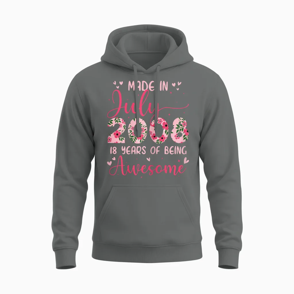 Juillet 2008 Cool Cadeau Anniversaire 18 Ans Pour Filles Unisex Hoodie in Graphite Heather