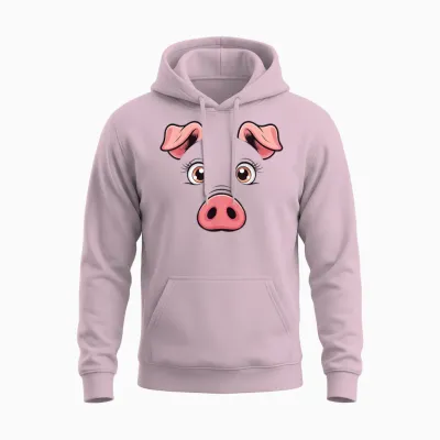 Pink Pig Face Costume for Adults, Children, Men and Women Unisex Hoodie - Light Pink