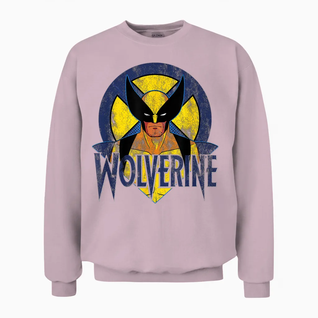 Marvel X-Men Retro Wolverine T-Shirt, Black, S Unisex Sweatshirt in Light Pink