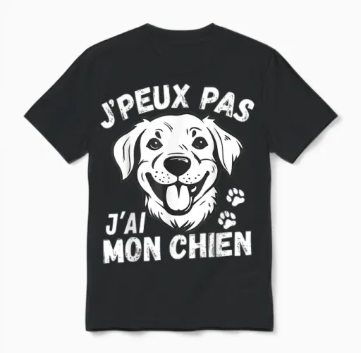 Je Peux Pas Je Ai Mon Chien Humour Man Woman Motif Dog T-Shirt, Black, S Unisex T-Shirt in Black