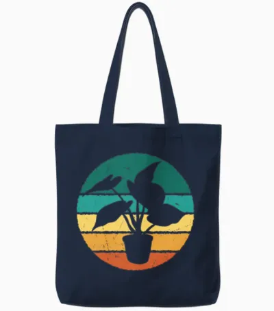 Retro Indoor Plant Tote Bags - Navy