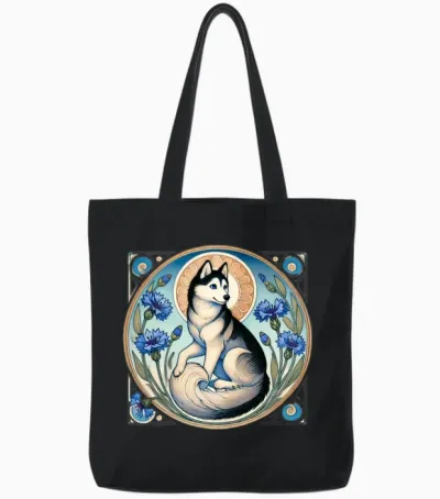 Retro Siberian Husky Tote Bags - Black