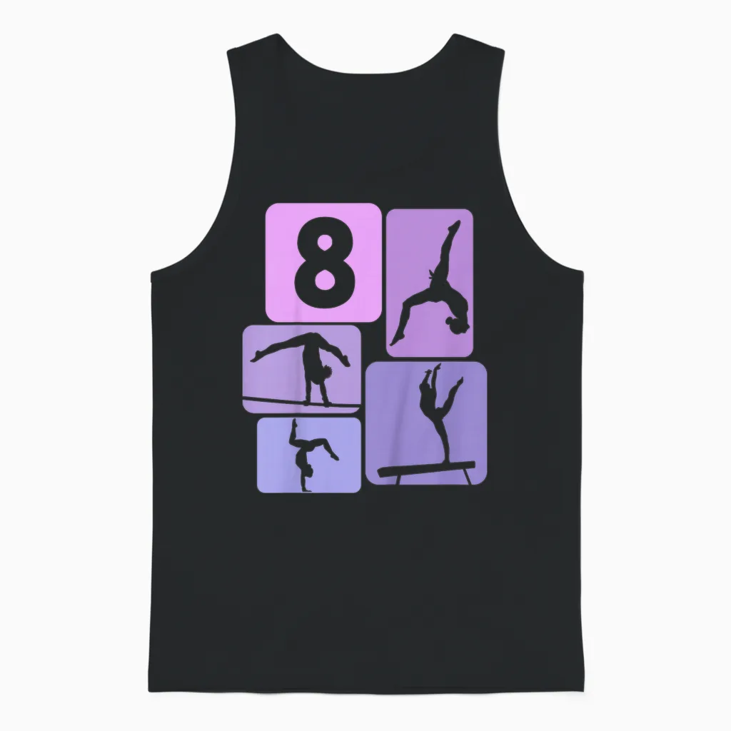 Kids 8th Birthday Girls Gymnastic Dancer 8 Years Gymnastics T-Shirt, Black Unisex Tank Top in Black