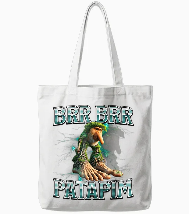 Brr Brr Patapim Italian Brainrot Tote Bags in White