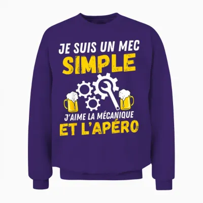 Simple Guy J'aime Meçanique Apèro Mechanic Humour Mechanic T-Shirt, Black, S Unisex Sweatshirt - Purple