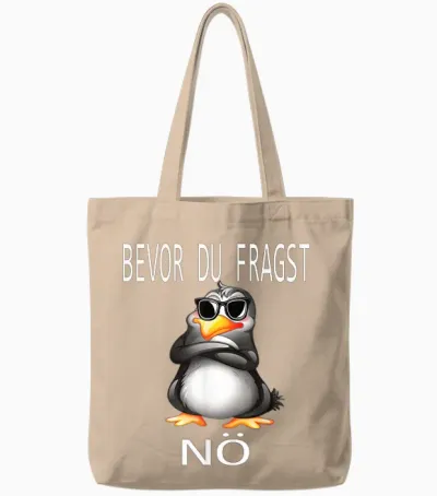 Funny Design with Cute Penguin T-Shirt, Black Tote Bags - Natural