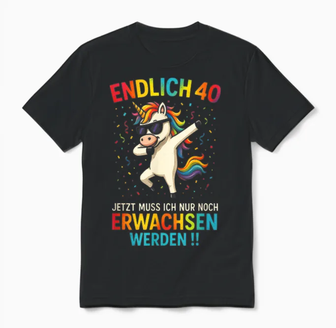 T-Shirt with German Text "endlich 40 Jetzt Muss Ich Nur Noch Erwach" Unisex T-Shirt in Black