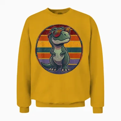 T-Rex Retro Männer Kinder Frauen Lustiger Dinosaurier Unisex Sweatshirt - Gold