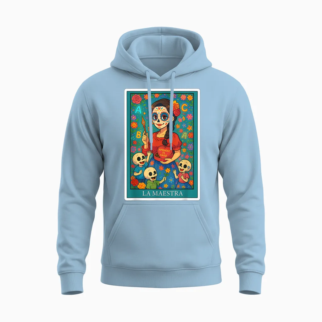 La Maestra | Spanish-Mexican Bingo Card Funny Gifts Unisex Hoodie in Light Blue