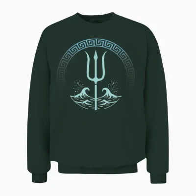 Poseidon Greek God Symbol T-Shirt, Black Unisex Sweatshirt - Forest