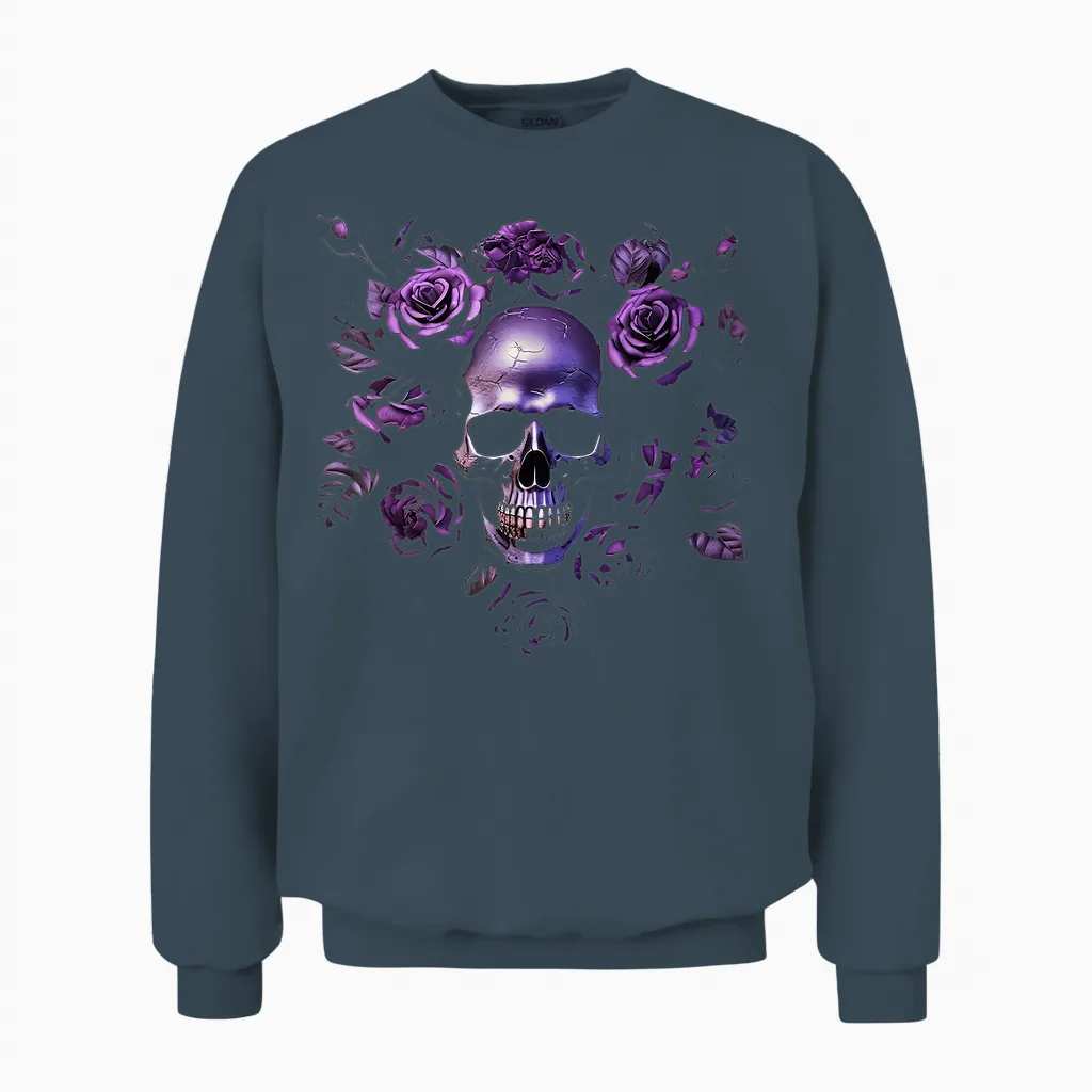 Totenkopf Mit Lila Rosen Gothic Unisex Sweatshirt in Dark Heather