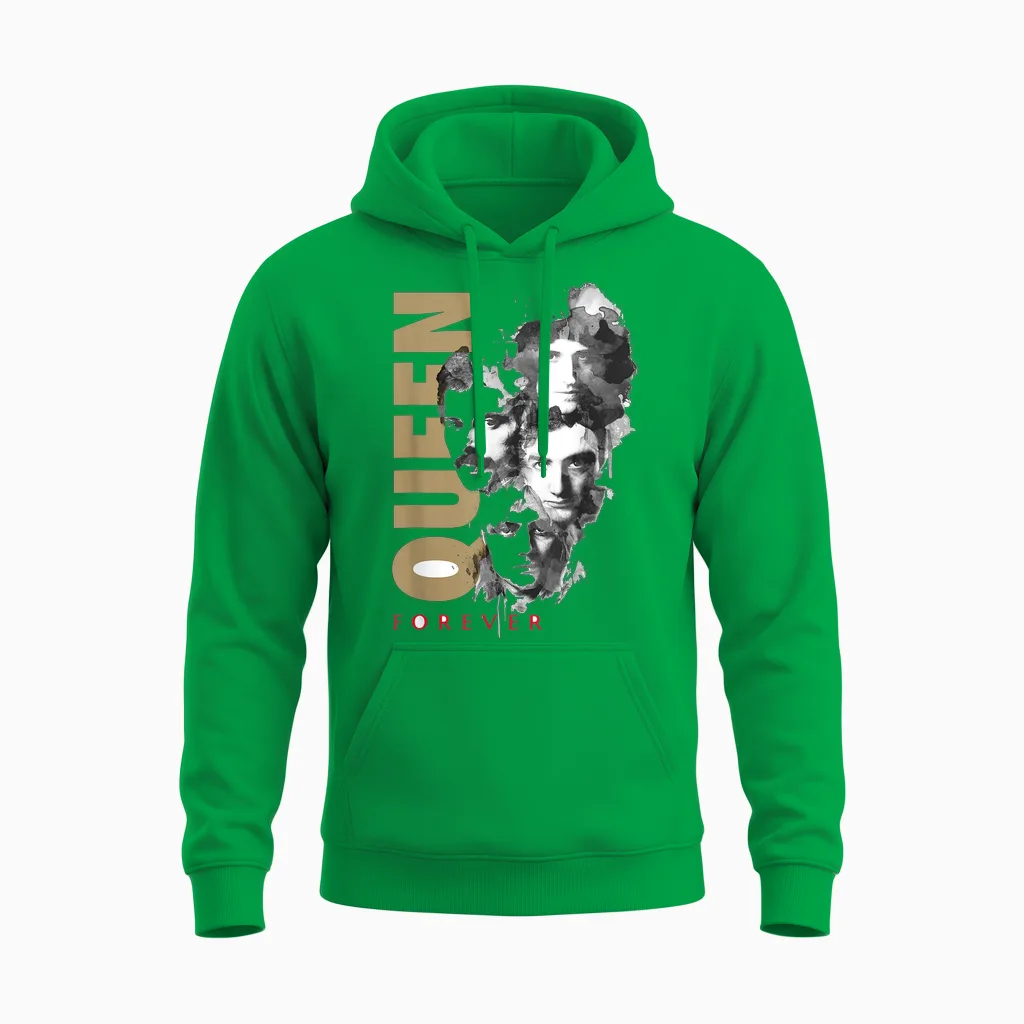 Queen Official Faces Ink Forever T-Shirt, White, S Unisex Hoodie in Irish Green