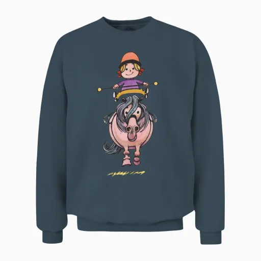 Thelwell Rider Balancing on Cute Horse Unisex Sweatshirt in Dark Heather
