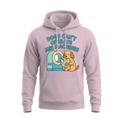 Playful Dog and Mri Machine Cartoon Unisex Hoodie - Light Pink
