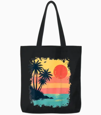 Vintage Gift Beach Palmers Sunset Sea Summer Summer Tote Bags - Black