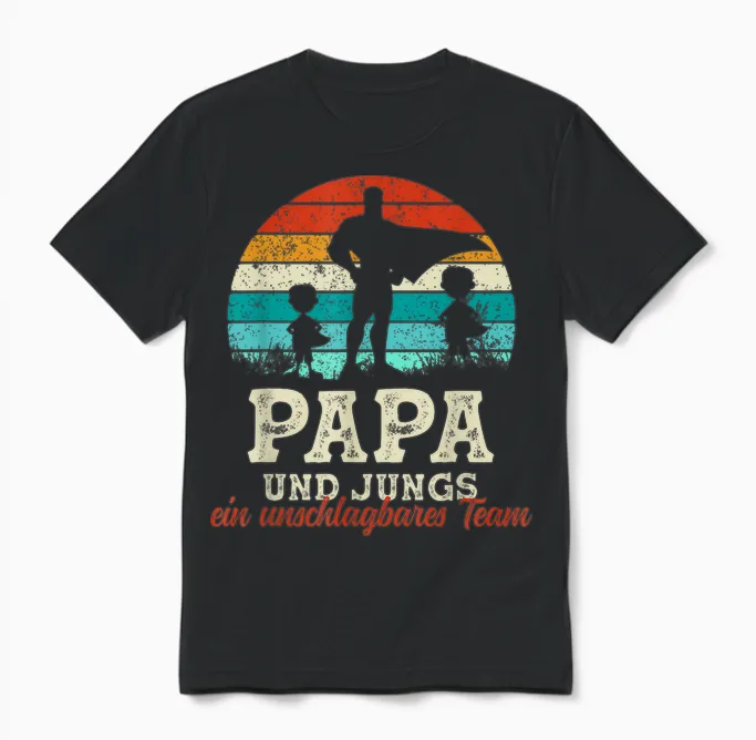 Team Papa Zwei Söhne Kinder Jungs Vatertag Bester Super Papa Unisex T-Shirt in Black