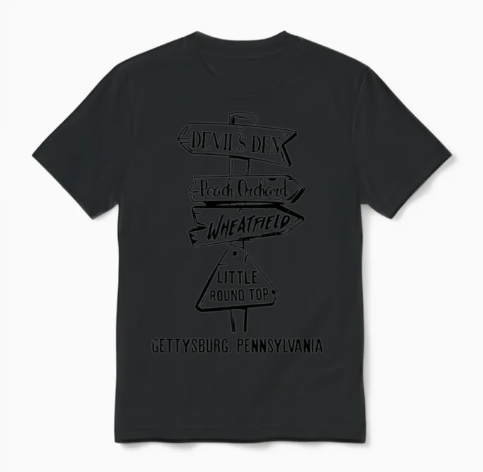 Gettysburg Civil War Landmarks Unisex T-Shirt in Black