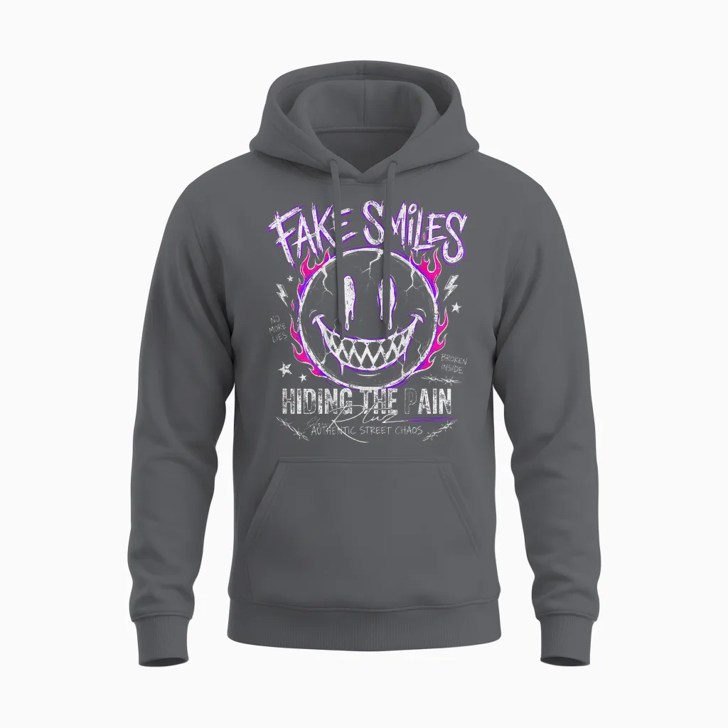 Backprint Streetwear Mode Fashion Damen Herren Retro Smile Unisex Hoodie in Charcoal