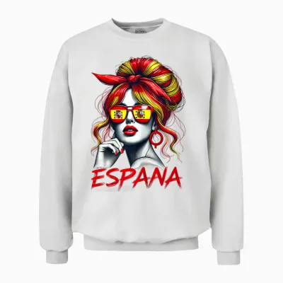 Spain Woman Bun Flag Spanish Proud for Girl T-Shirt, White Unisex Sweatshirt - White
