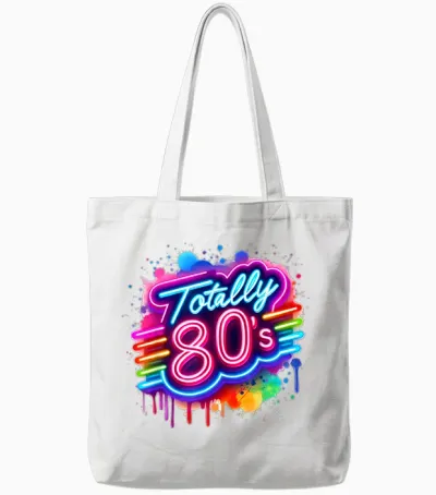Retro 1980's Colorful Totally 80's Funny 80 Rave Theme Party Tote Bags - White