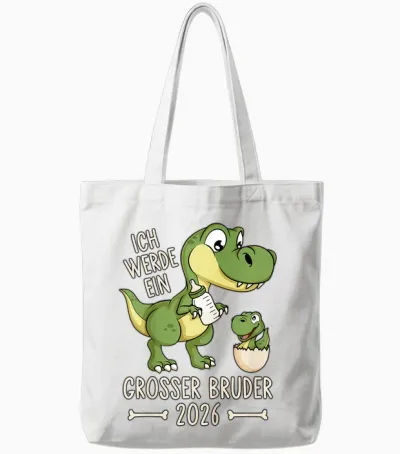 Children's Siblings Baby Dino I Will Be a Big Brother 2026 Tote Bags - White