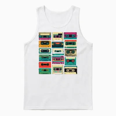 Music Cassette Retro Unisex Tank Top - White