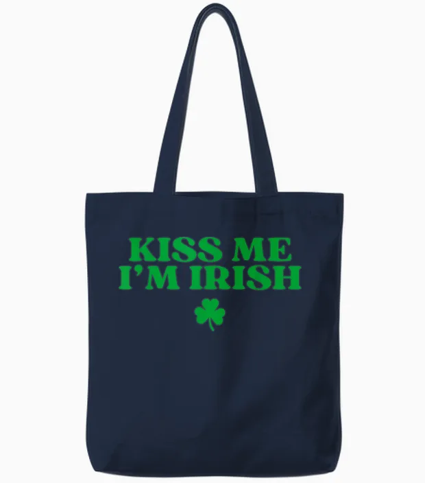 Kiss Me I'm Irish Shirt Women Men Kids Funny St Patricks Day Tote Bags in Navy