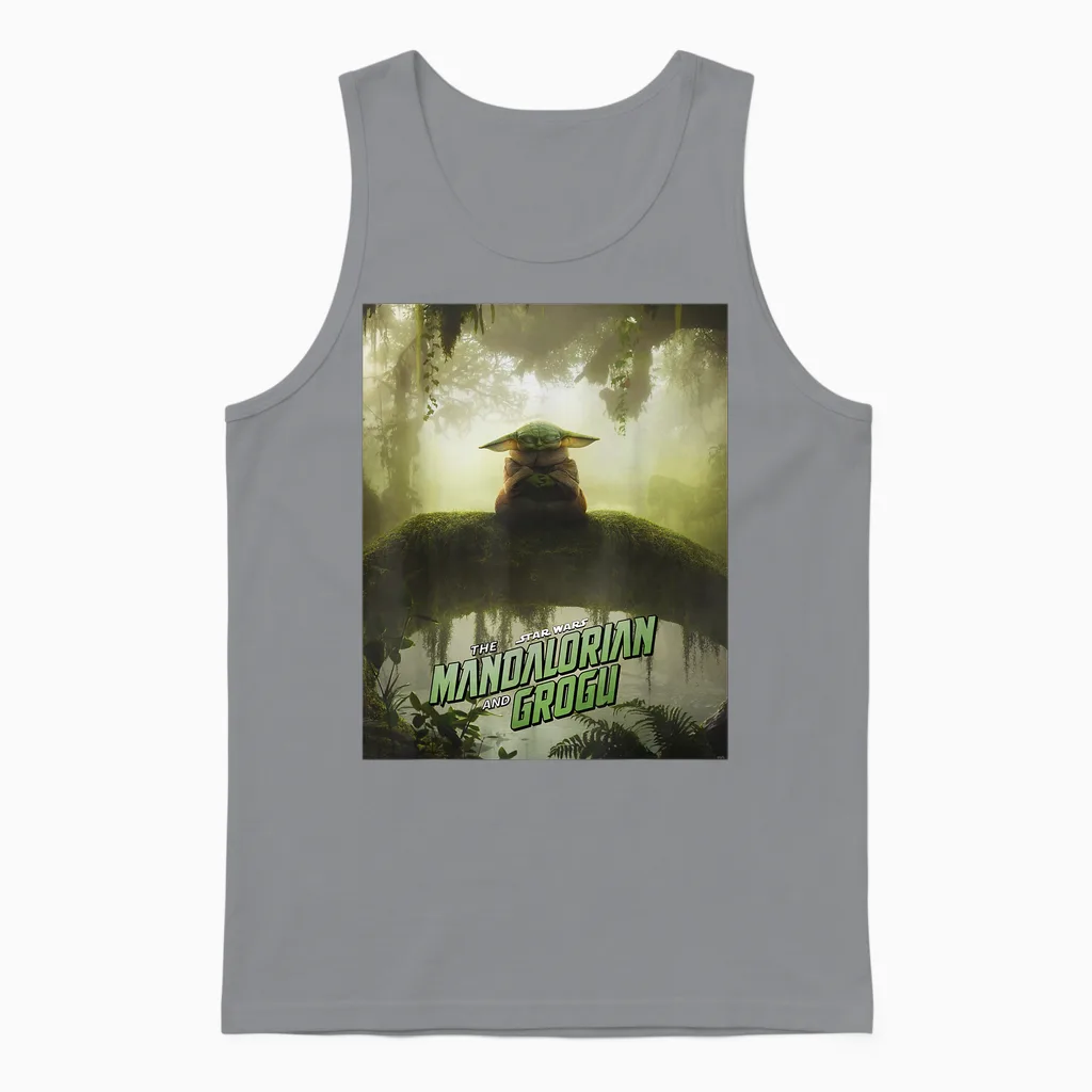 Star Wars the Mandalorian and Grogu Movie Meditating Unisex Tank Top in Sport Grey