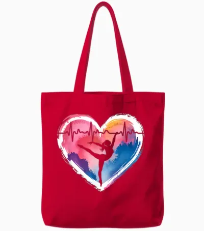 Gymnastics T-Shirt with Heart Acrobatics, Black, S Tote Bags - Red