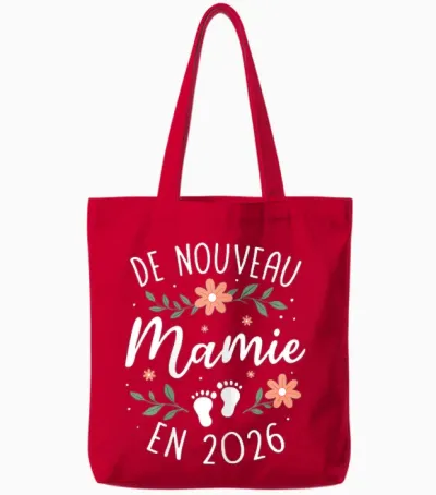New Granny 2026 - Announcement 2nd Pregnancy Grand Parents Tote Bags - Red