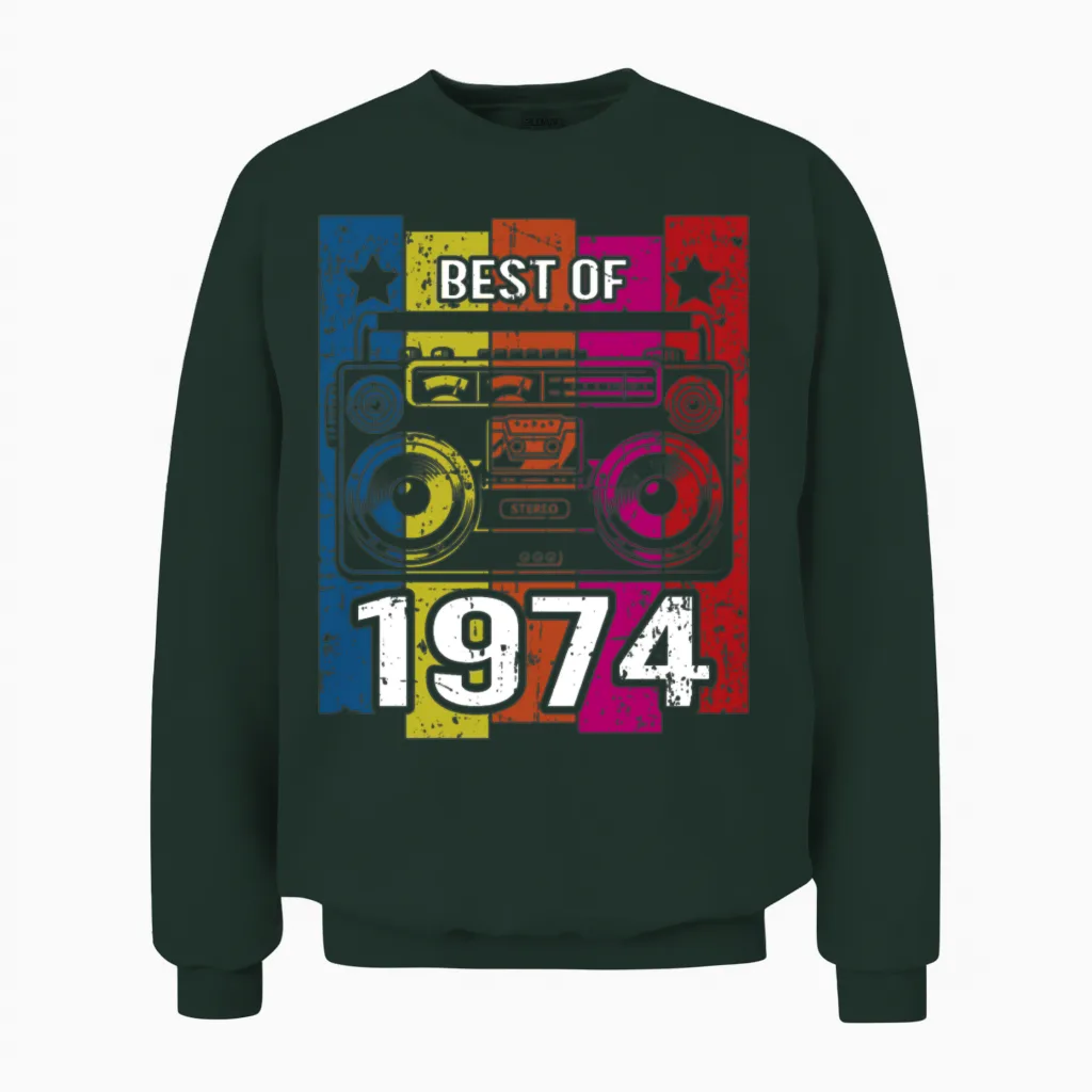 Best of 1974 Stereo Radio Cassette Player Birthday Unisex Sweatshirt in Forest