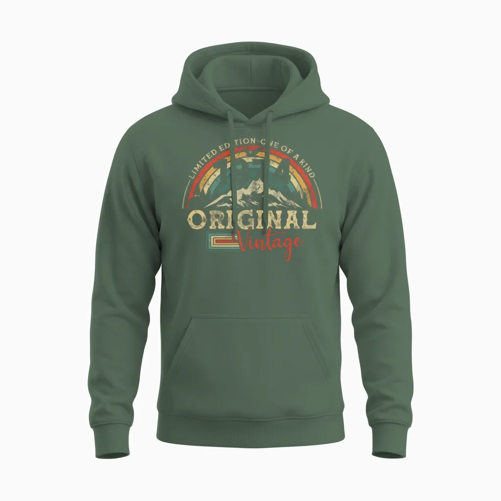 Vintage Aged to Perfection July 1974 Unisex Hoodie in Military Green