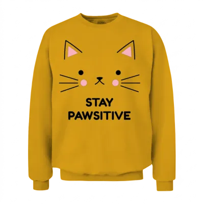 Stay Pawsitive Positive Message Cat Unisex Sweatshirt - Gold