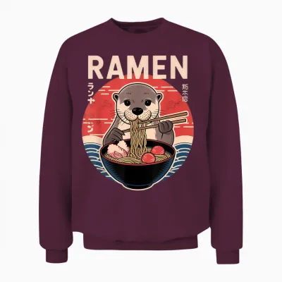 Otter Ramen Japanese Noodles Kawaii Anime Otter T-Shirt, Black, S Unisex Sweatshirt - Maroon