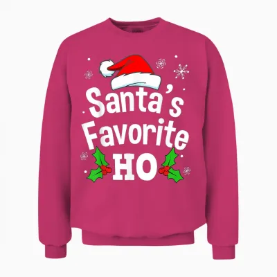 Funny Christmas Santa's Favorite Ho Naughty Pajama Black Unisex Adult Cotton Polyester Short Sleeve T-Shirt Small Unisex Sweatshirt - Heliconia