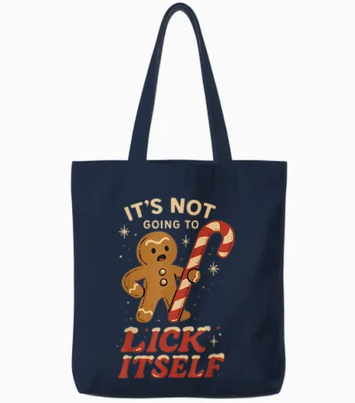 Gingerbread Man Candy Inappropriate Funny Christmas Graphic Tote Bags - Navy