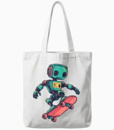 Cooler Skating Roboter Mit Skateboard Für Jungen Und Mädchen Tote Bags - White