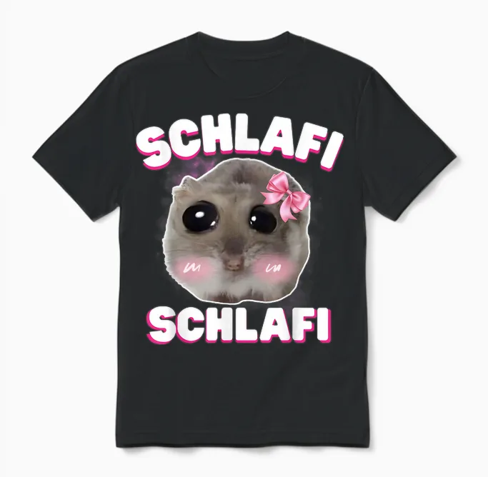 Schlafi Schlafi Funny Sad Hamster Cute Hamstie T-Shirt, Black Unisex T-Shirt in Black