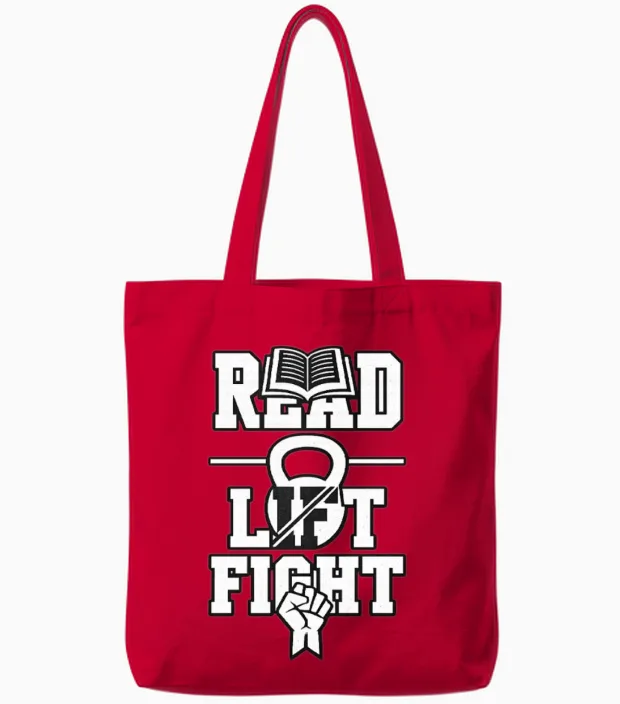 Read Lift Fight β Gym Motivation Design Tote Bags in Red