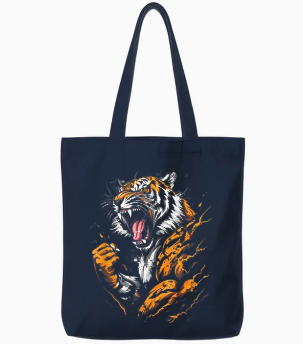 Tigre Musculaire Musculaire Musculation Rugissement Tote Bags in Navy