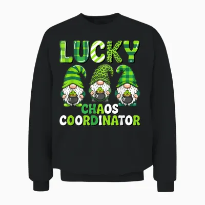 St Patrick's Day - Lucky Shamrock Leopard Gnomes Irish Women Unisex Sweatshirt - Black