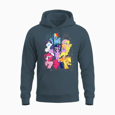 My Little Pony: Friendship Is Magic Starry Group Shot T-Shirt, Black Unisex Hoodie - Dark Heather