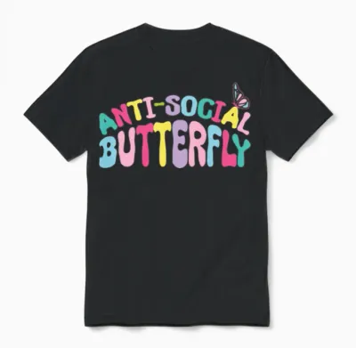 Retro Groovy- Antisocial Butterfly Unisex T-Shirt - Black