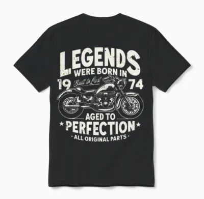 1974 Born Legends 50th Birthday Motorcycle Unisex T-Shirt - Black