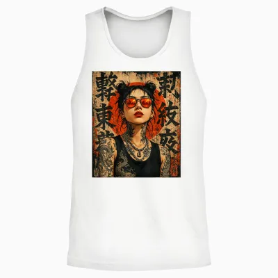 Anime Kawaii Japanese Samurai Geisha Tattoo K-Pop Y2k Manga Unisex Tank Top - White