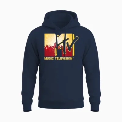Mademark X Mtv - the Official Mtv Logo with a Cool Cheering Party Music Crowd Unisex Hoodie - Navy