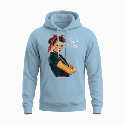 Rockabilly Girl Power T-Shirt, Black Unisex Hoodie - Light Blue