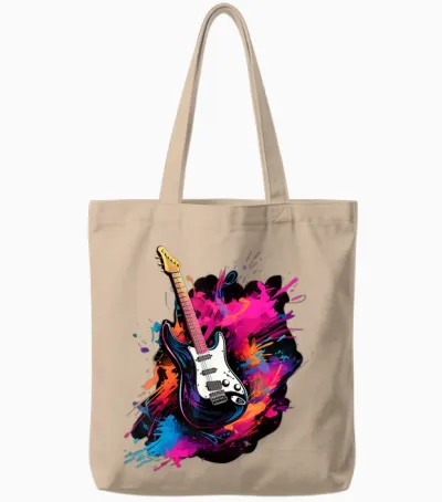 Electric Guitar T-Shirt for Men, Women and Children, Black Tote Bags - Natural