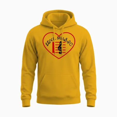 Love Music and Red Heart Unisex Hoodie - Gold